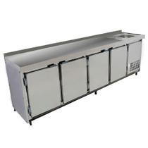 Balcão Refrigerado de Encosto com Pia 4106 - Aço Inox Comprimento 2.90m 1075L Ar Forçado - PoloFrio