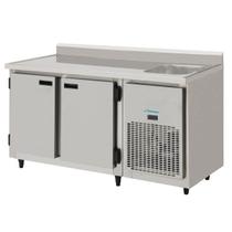 Balcão Refrigerado De Inox 1,50mts 2 Portas Com Pia Direito