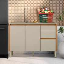 Balcão Sem Tampo Para Pia 2 Portas 3 Gavetas Multiuso 120 cm Nature Off White Michel Shop JM