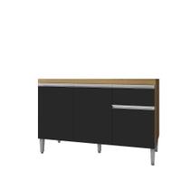 Balcão Tatiane 120mt Para Pia 3 portas 1 Gaveta Amêndoa Preto - AJL