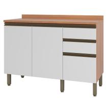 Balcão Telasul Macadâmia 1200MM 2 Portas 3 Gavetas Freijó e Branco