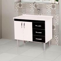 Balcão Tóquio 2 Portas E 3 Gavetas Para Pia De 120 Cm Rorato Branco Com Preto Balcão Tóquio 2 Portas E 3 Gavetas Para Pia De 120 Cm Rorato Branco Com Preto