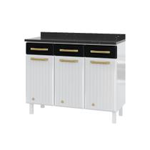 Balcão Triplo Diamante smart de Aço com Tampo Preto e 3 Gavetas Da Telasul 105x91x42