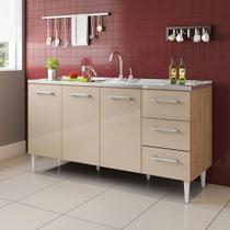 Balcão Vitória Para Pia De 1,60 3 Portas 3 Gavetas Amêndoa Off Balcão Vitória Para Pia De 1,60 3 Portas 3 Gavetas Amêndoa Off