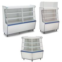 Balcão Vitrine Seco Caixa +120 +Curvo Artlux Branco Kit 3 Pç Azul