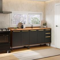 Balcões de Cozinha 200cm Canela/Preto Elara Kappesberg