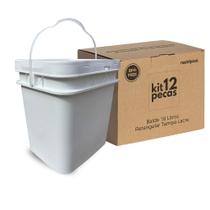 Balde 16 Litros Retangular com Tampa Lacre e Alça Plástica - 12 Peças