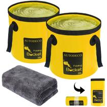 Balde AUTODECO, pacote com 2 unidades, dobrável, 20L, amarelo com toalha