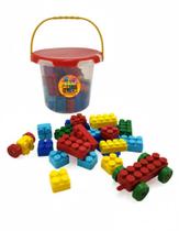 Balde Blocos de Montar Block 50 Peças Educativo Infantil Lego Peças Grandes