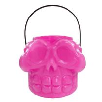 Balde Caveira Crânio Doces Com Alça Neon Rosa 16Cm Halloween