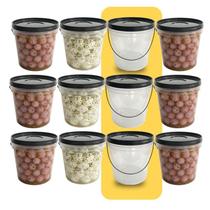 Balde Com Tampa Preta Ideal Para Fábrica De Sucos - 12 Pçs