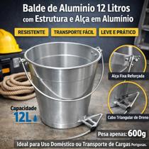 Balde de Alumínio 12L com Cordoalha Resistente para Uso Profissional