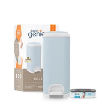 Balde de fraldas Diaper Genie Select em aço inoxidável azul com recarga