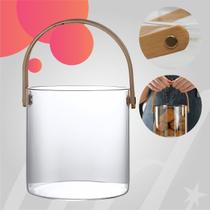 Balde de Gelo 1,5L Vidro Transparente com Alça de Bambu Reforçada e Design Ergonômico