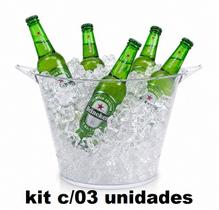 Balde De Gelo Acrílico PS Transparente 5 litros c/Alça p/Transfer Kit c/03unidades Balde De Gelo Acrílico PS Transparente 5 litros c/Alça p/Transfer Kit c/03unidades