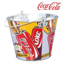 Balde de gelo de metal galvanizado para garrafa enjoy redondo com alca coca-cola