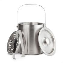 Balde De Gelo Inox 2,5L Parede Dupla Tampa Pegador Separador Balde De Gelo Inox 2,5L Parede Dupla Tampa Pegador Separador