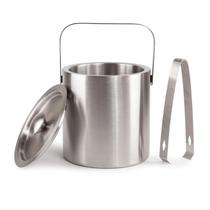 Balde de Gelo Inox Mori parede dupla com pegador tampa e alça