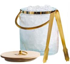 Balde de gelo Le'raze 3L de vidro canelado com tampa hermética e pinça de gelo