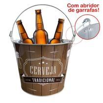 Balde De Gelo Para Cerveja Estampado Em Metal Galvanizado Com Abridor 7,6 Litros - Gici Casa