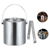 Balde De Gelo Tampa e Pegador Parede Dupla Aço Inox 1.6 Lt