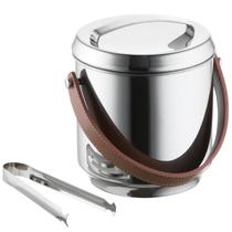 Balde De Gelo Térmico Inox 2,3l Alça Em Couro Com Pegador E Container Balde De Gelo Térmico Inox 2,3l Alça Em Couro Com Pegador E Container