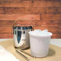 Balde De Gelo Térmico Inox 2,3l Alça Em Couro Pinça - Forma Balde De Gelo Térmico Inox 2,3l Alça Em Couro Pinça - Forma