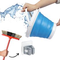 Balde De Limpeza 10 Litros Silicone Flexível C/ Suporte Vassoura Adesivo Balde De Limpeza 10 Litros Silicone Flexível C/ Suporte Vassoura Adesivo