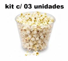 Balde de Pipoca 1,5 Litros PS Transparente p/Transfer Kit c/03 unidades Balde de Pipoca 1,5 Litros PS Transparente p/Transfer Kit c/03 unidades