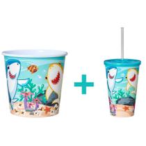 Balde de Pipoca 3L + 01 Copo 550ml Com Tampa Reta Canudo