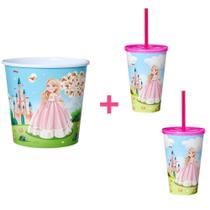 Balde de Pipoca 3L + 02 Copo 550ml Com Tampa Reta Canudo Balde de Pipoca 3L + 02 Copo 550ml Com Tampa Reta Canudo