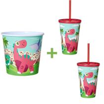 Balde de Pipoca 3L + 02 Copo 550ml Com Tampa Reta Canudo