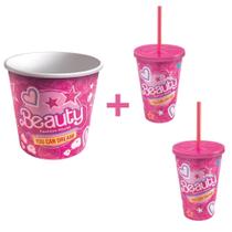Balde de Pipoca 3L + 02 Copo 550ml Com Tampa Reta Canudo Balde de Pipoca 3L + 02 Copo 550ml Com Tampa Reta Canudo