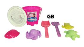 Balde De Praia Com Alça E Peneira+ 8 Acessórios Kit Princess