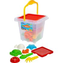 Balde De Praia Infantil Com Pá Rastelo Peneira E Moldes Balde De Praia Infantil Com Pá Rastelo Peneira E Moldes