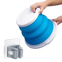 Balde Dobrável Retrátil 10 Litros Silicone C/ Suporte Vassoura Adesivo Multiuso