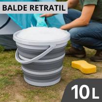 Balde Dobrável Retrátil 10L Com Alça Cinza Plástico Resistente Não Ocupa Espaço Moderno