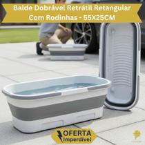 Balde Dobrável Retrátil 26 Litros Retangular Com Rodinhas e Alça Grande Silicone Portátil