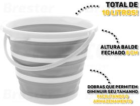 Balde Dobrável Retrátil Multiuso 10 Litros Com Alça Gancho Dobra Emborrachada Branco/cinza Powermaid