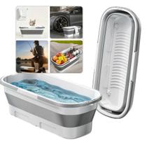 Balde Dobrável Retrátil Retangular Rodinhas Multiuso Lavar Carro Casa