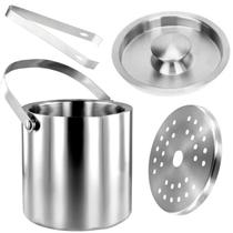 Balde Gelo Inox 2,0 L Parede Dupla Tampa Pegador Alça Coador