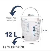 Balde Graduado 12 litros Plástico com Torneira