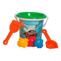 Balde Infantil Moana Kit Parque Forminhas de Areia Peneira