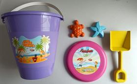 Balde Infantil para Praia 4 Peças + Frisbee 1010-RD Balde Infantil para Praia 4 Peças + Frisbee 1010-RD