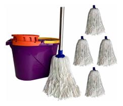 Balde Limpeza Escorredor 14lt + Cabo E 5 Refil Mop Esfregao Balde Limpeza Escorredor 14lt + Cabo E 5 Refil Mop Esfregao