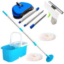 Balde Mop Esfregão Com Rodinhas, 2 Refis, Limpa Vidros e Vassoura Mágica Balde Mop Esfregão Com Rodinhas, 2 Refis, Limpa Vidros e Vassoura Mágica