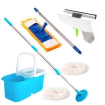 Balde Mop Esfregão com Rodinhas, Rodo limpa vidro e Mop Tira Pó