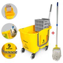 Balde Mop Esfregão Doblô Flex Carrinho 30 Litros Espremedor Com Cabo Extensor E Refil Algodão Bralimpia