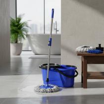 Balde Mop Giratório Esfregão Limpeza Alça Cesto Inox Sistema Centrífuga Prático Resistente Casa Apartamento Piso Frio Madeira Limpeza Rápida Eficiente