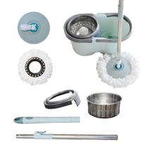 Balde Mop Pro 360 Inox Para Limpeza De Piso Esfregão Com 2 Refis Casa Prestige